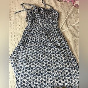 Aeropostale blue and white floral maxi dress with tie straps adjustable waist
